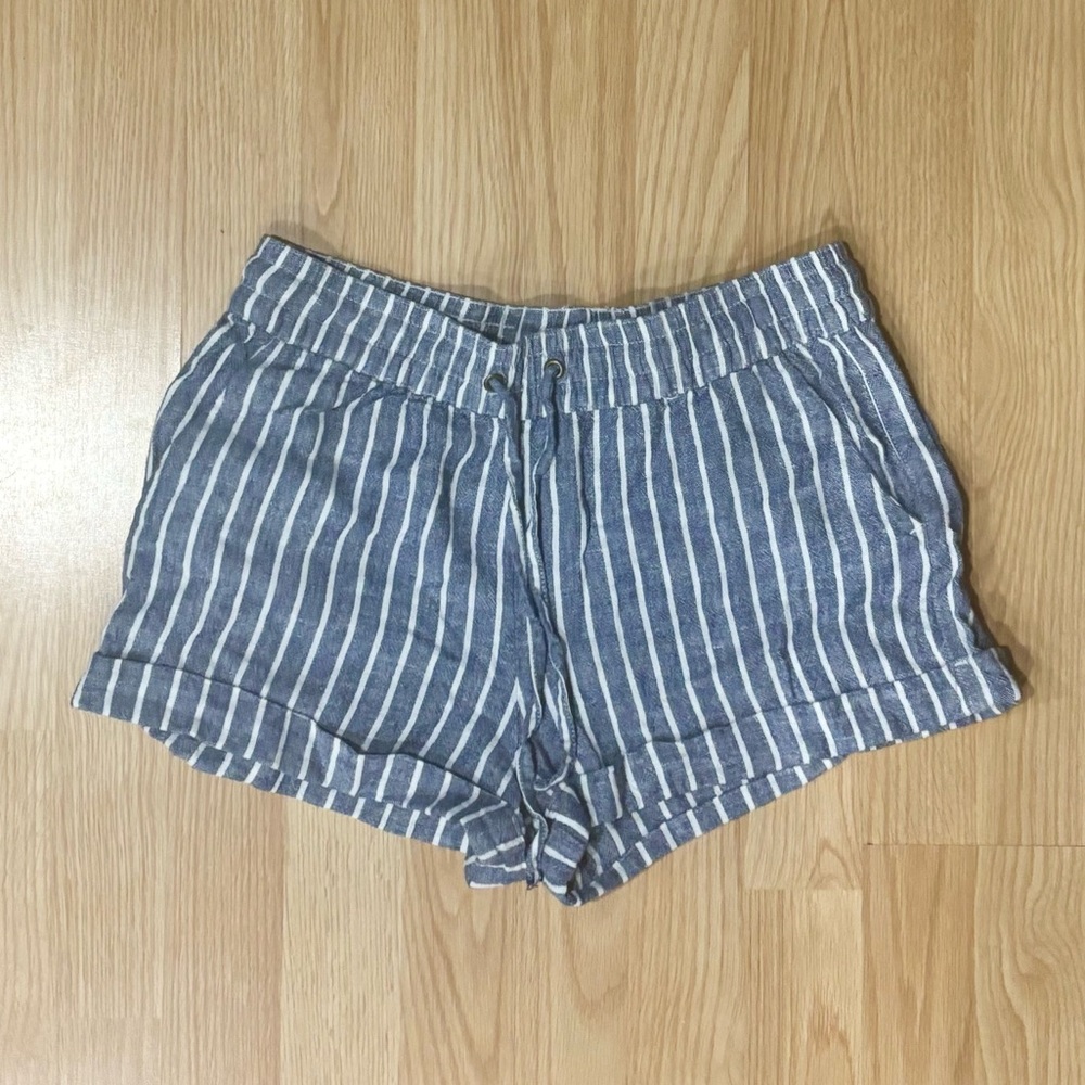 Blue and White Striped Linen Shorts